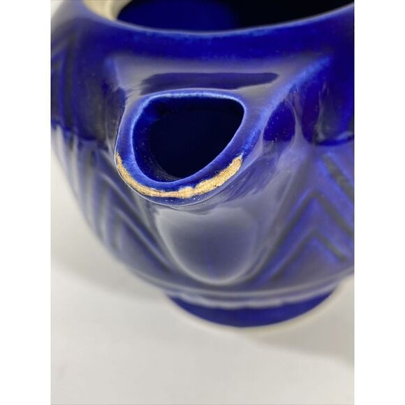 Vintage Hall? Pottery Cobalt Blue Diamond Quilted Coffee Tea Pot Mid Century MCM - Picture 9 of 12
